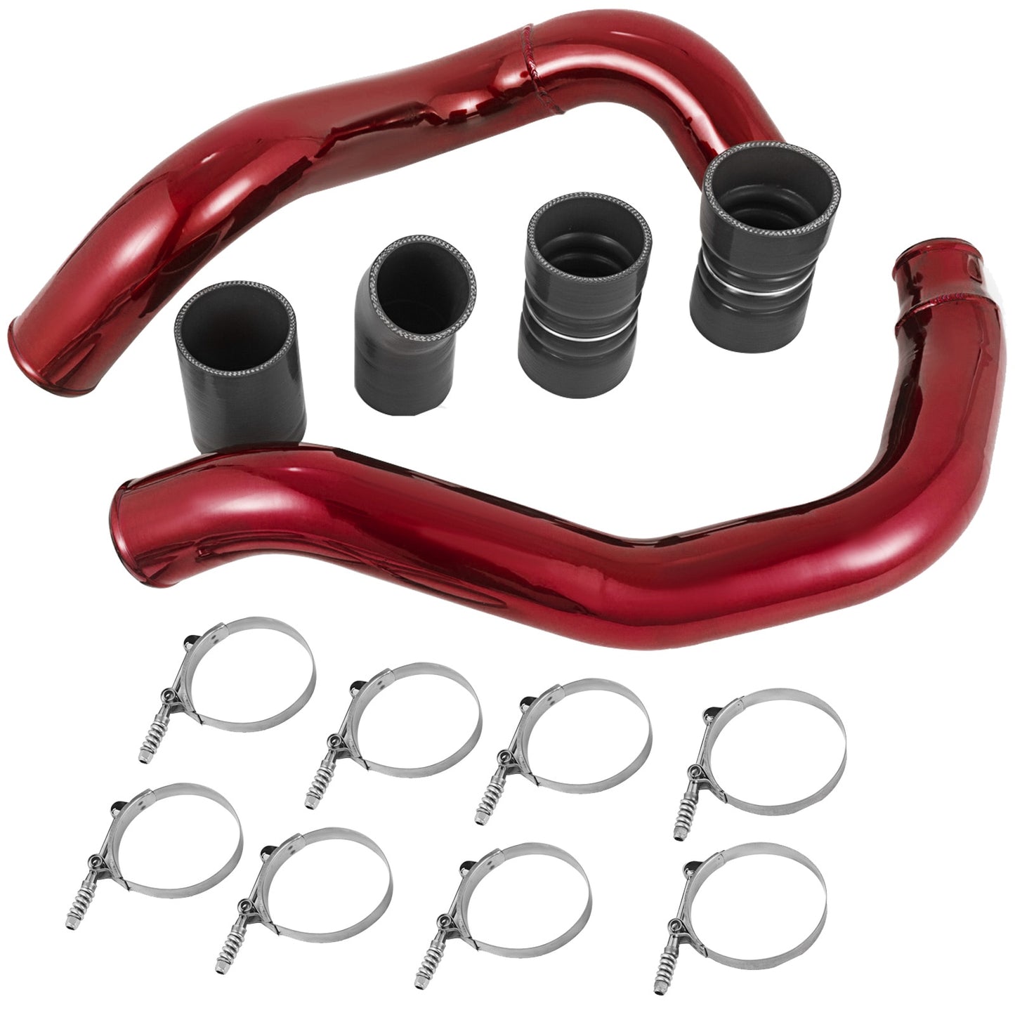 Red/Silver Silicone Turbo Intercooler Pipe Boot Kit CAC Tubes Piping Boost Hoses Kits for 03-07 Ford 6.0L Powerstroke