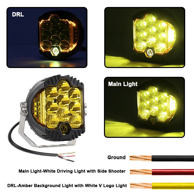 5-7'' 50 Watt Amber Yellow and White LED Work Light Driving light Spotlight Offroad 4x4 Driving Fog Light for Jeep Truck Cars SUV Boat LED Overland