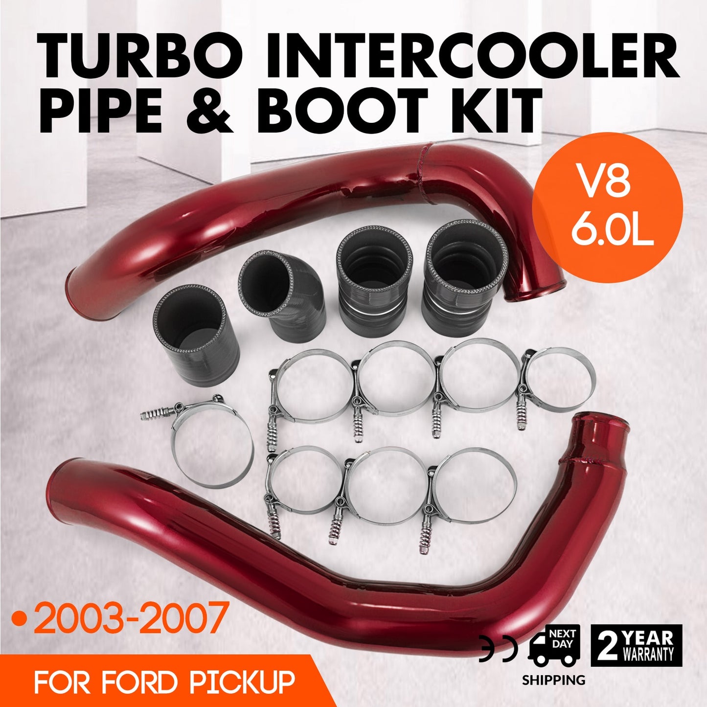 Red/Silver Silicone Turbo Intercooler Pipe Boot Kit CAC Tubes Piping Boost Hoses Kits for 03-07 Ford 6.0L Powerstroke